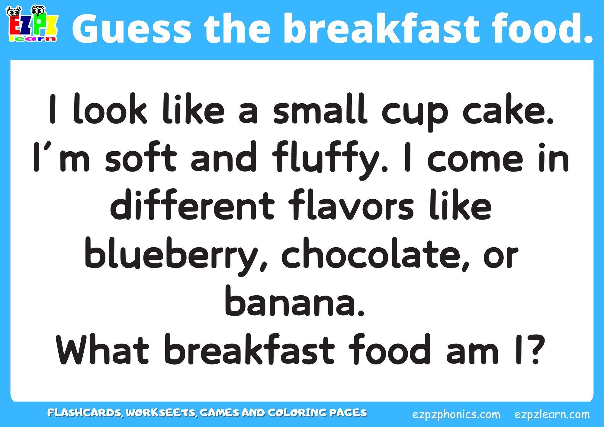 Breakfast Food Vocabulary Guessing Game for Kids. Read the clue then